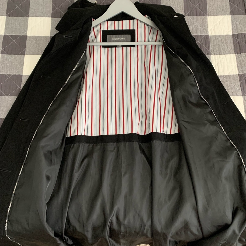 NWOT LIZ CLAIBORNE black hooded A-line trench coat 😍 - Picture 6 of 12